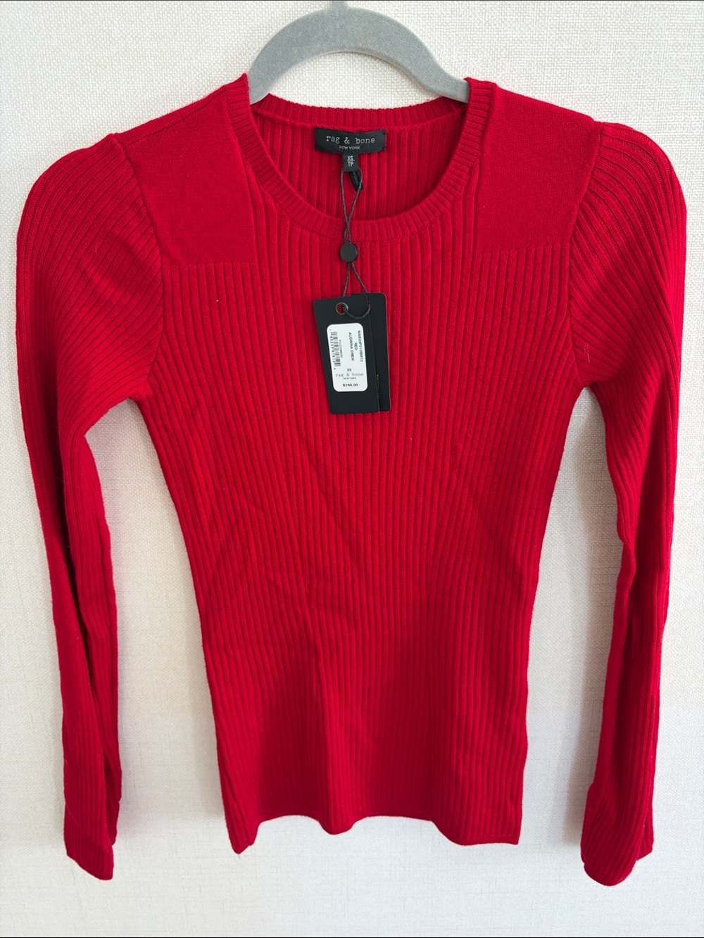 rag & bone Bright Red Ribbed Long-Sleeve Top